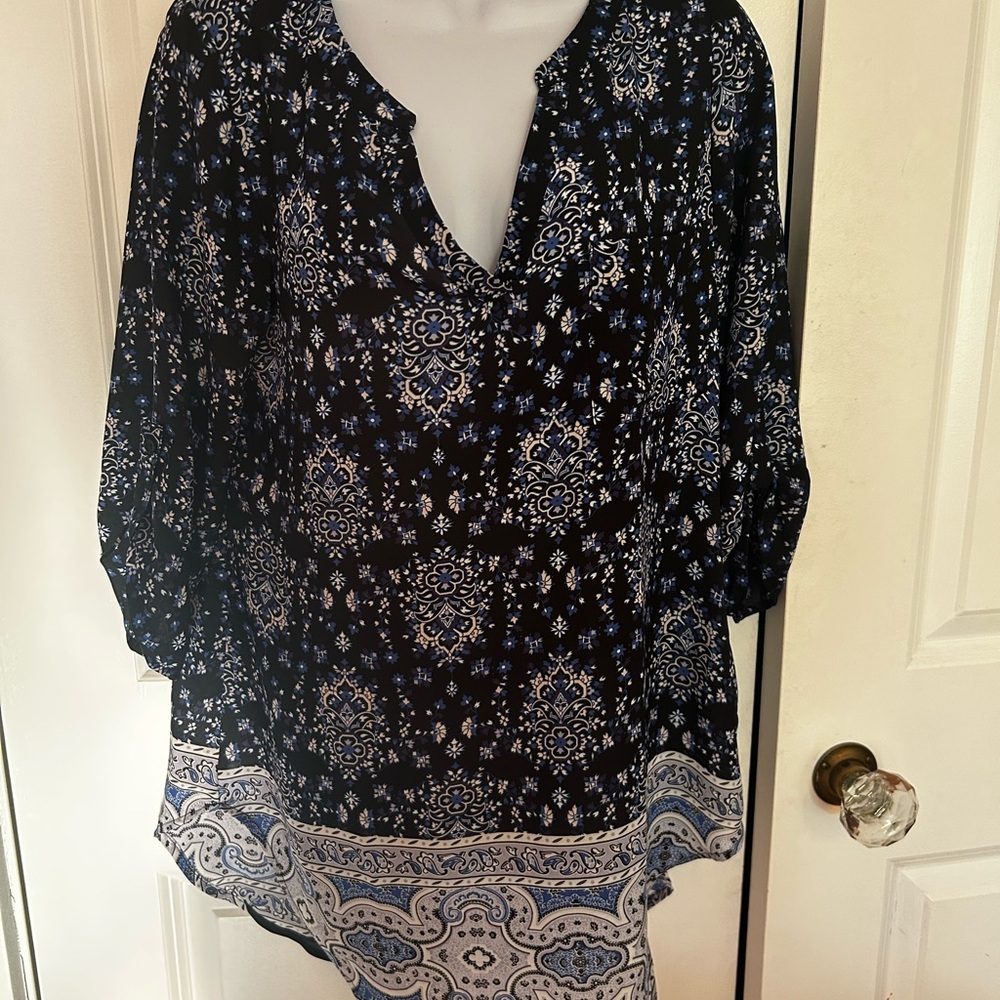 Ricki's Black and White Asymmetrical Mandarin Collar Blouse